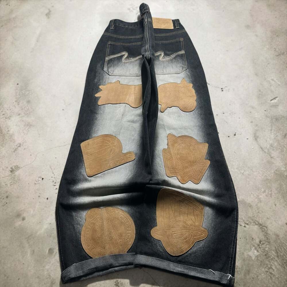 Vintage Y2K NBA Leather Patch Denim Jeans